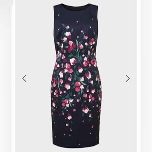 HOBBS MOIRA Floral Navy Blue Multi Shift Dress Women’s Size 12 NWOT